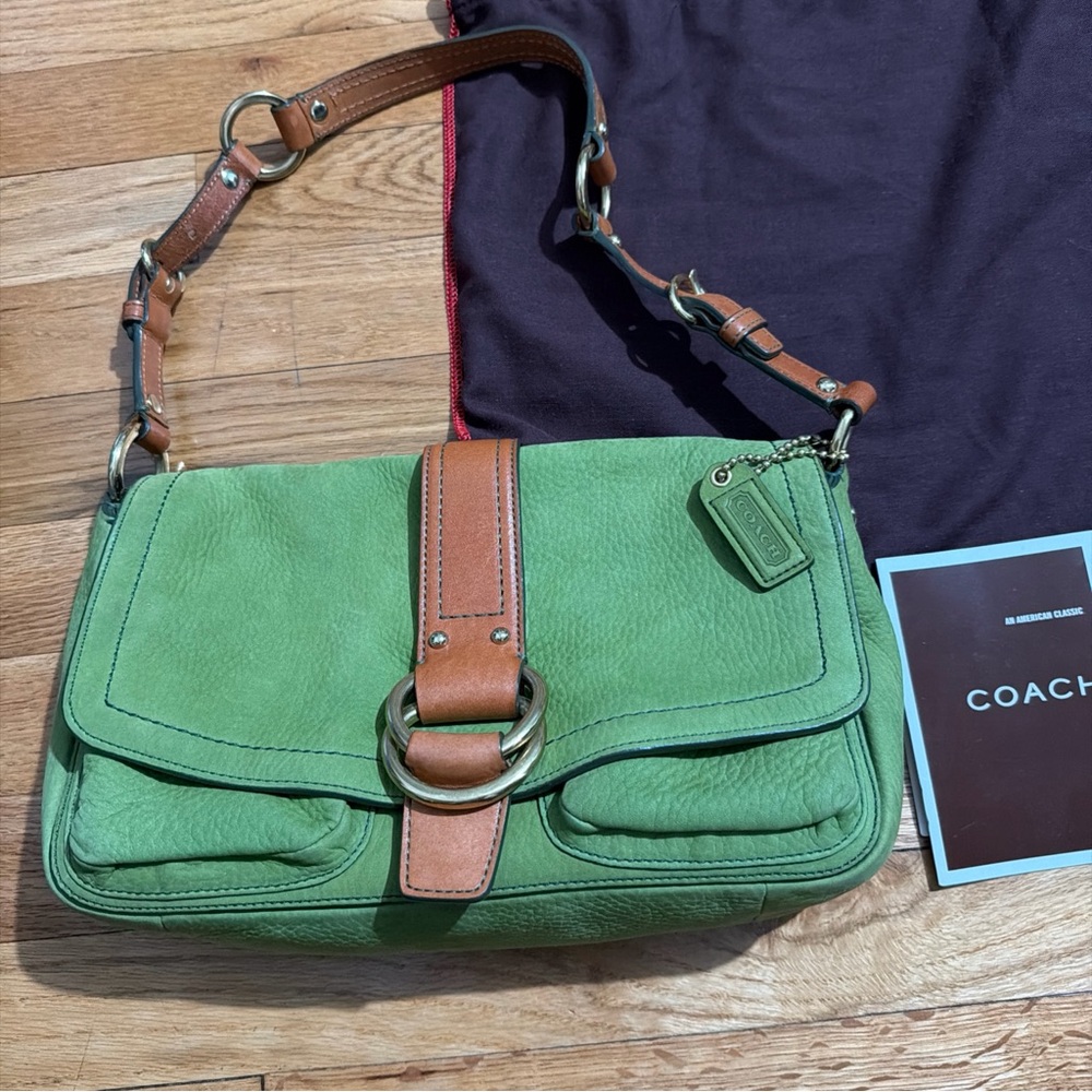COACH Vintage Chelsea Fern Green Suede Shoulder Bag Y2K 2005